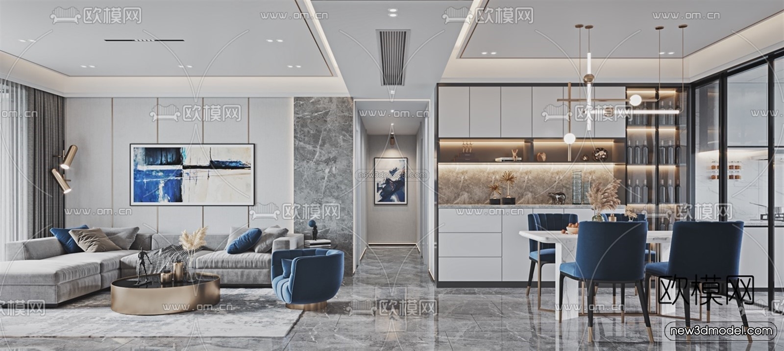 Modern Style Interior 3D Blocks – Living Room 3D Model – 041 – VRAY - thumbnail 2