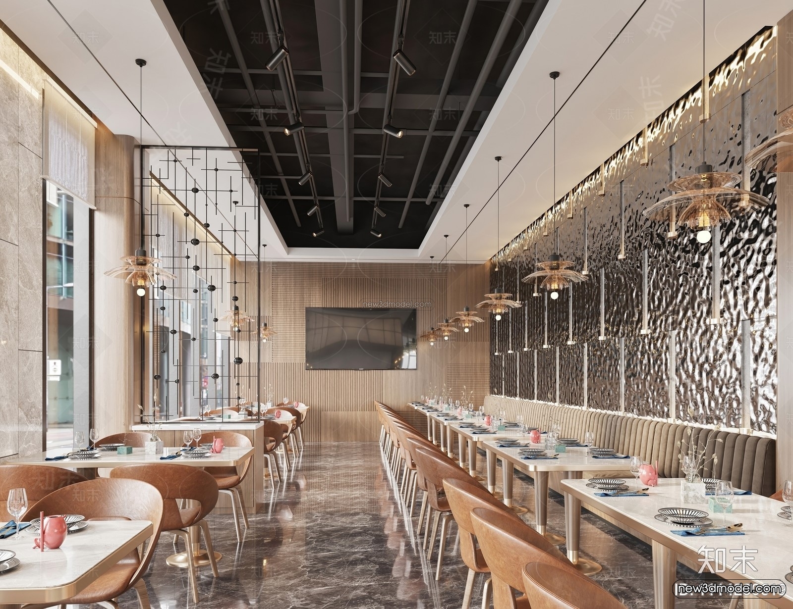Modern Style Interior 3D Blocks and 3D Models – Buffet Restaurant 3D Scene – 809 – CORONA - thumbnail 4