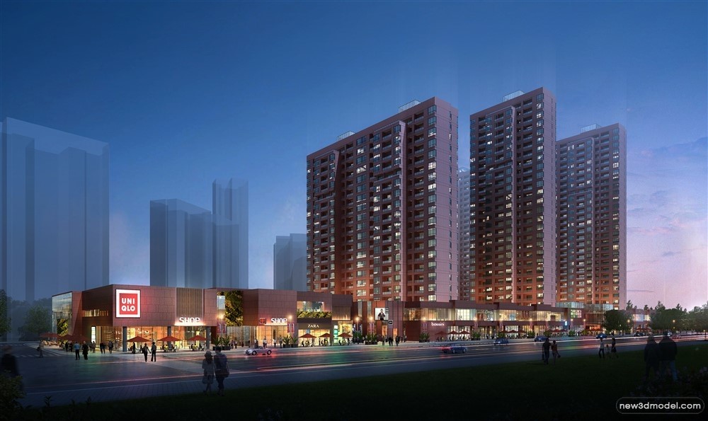 3D Models of Commercial Building – Exterior 3D Scenes – 633 – VRAY - thumbnail 3