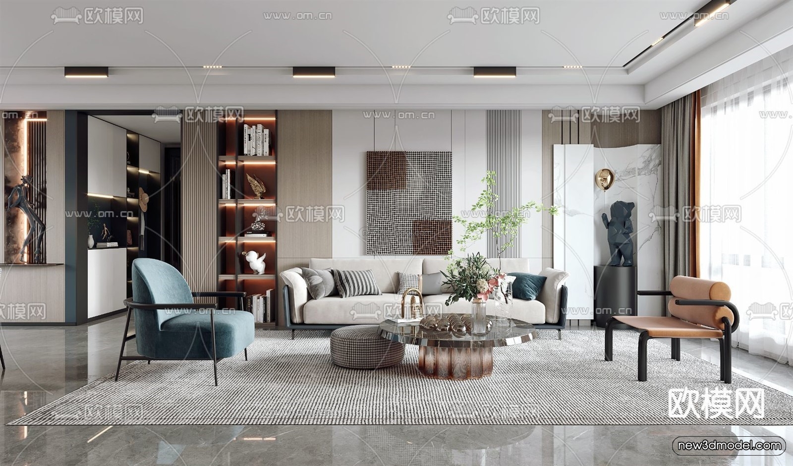 Modern Style Interior 3D Blocks – Living Room 3D Model – 043 – VRAY - thumbnail 3