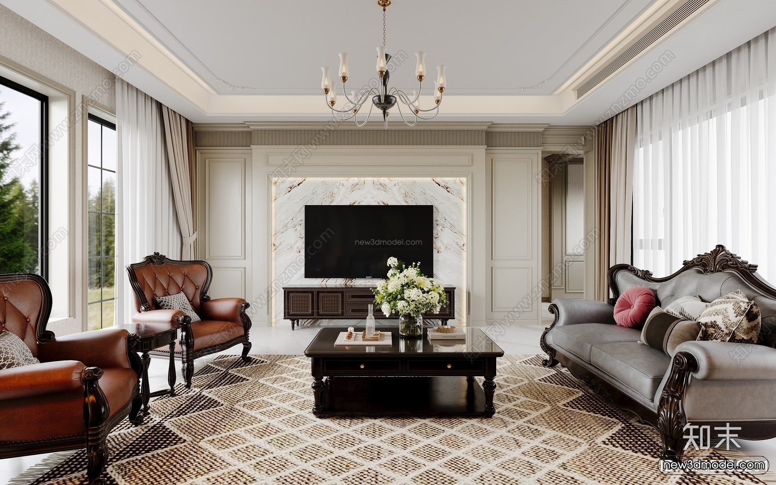 Europe Style Interior 3D Blocks – Living Room 3D Model – 013 – VRAY - thumbnail 2