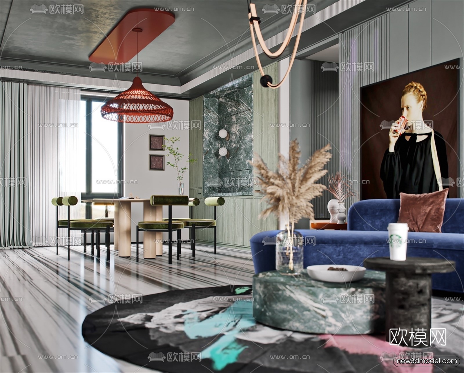 Morandi Style Interior 3D Blocks – Living Room 3D Scene – 017 – VRAY - thumbnail 2