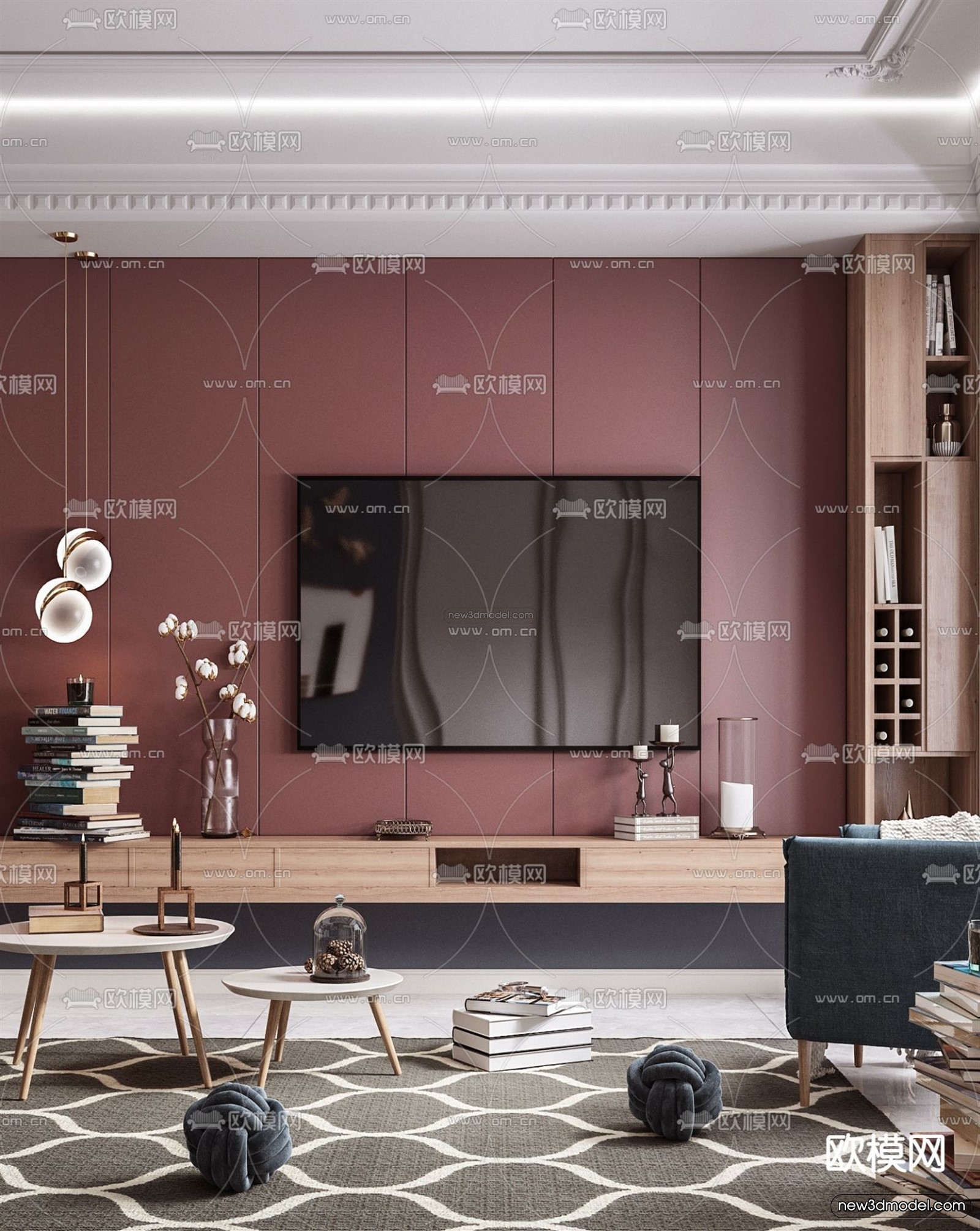 Morandi Style Interior 3D Blocks – Living Room 3D Scene – 018 – VRAY - thumbnail 2