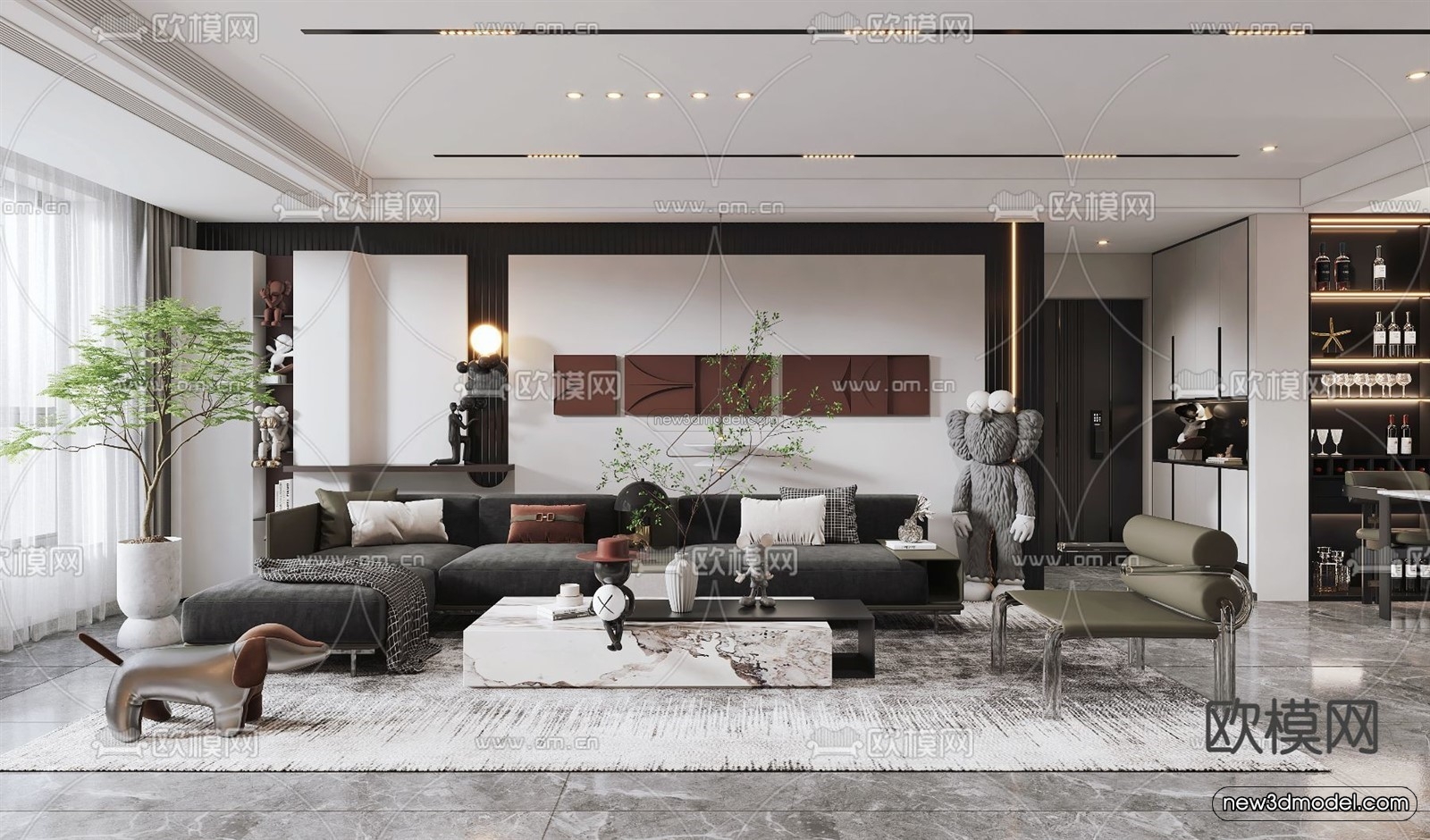 Modern Style Interior 3D Blocks – Living Room 3D Model – 044 – VRAY - thumbnail 3