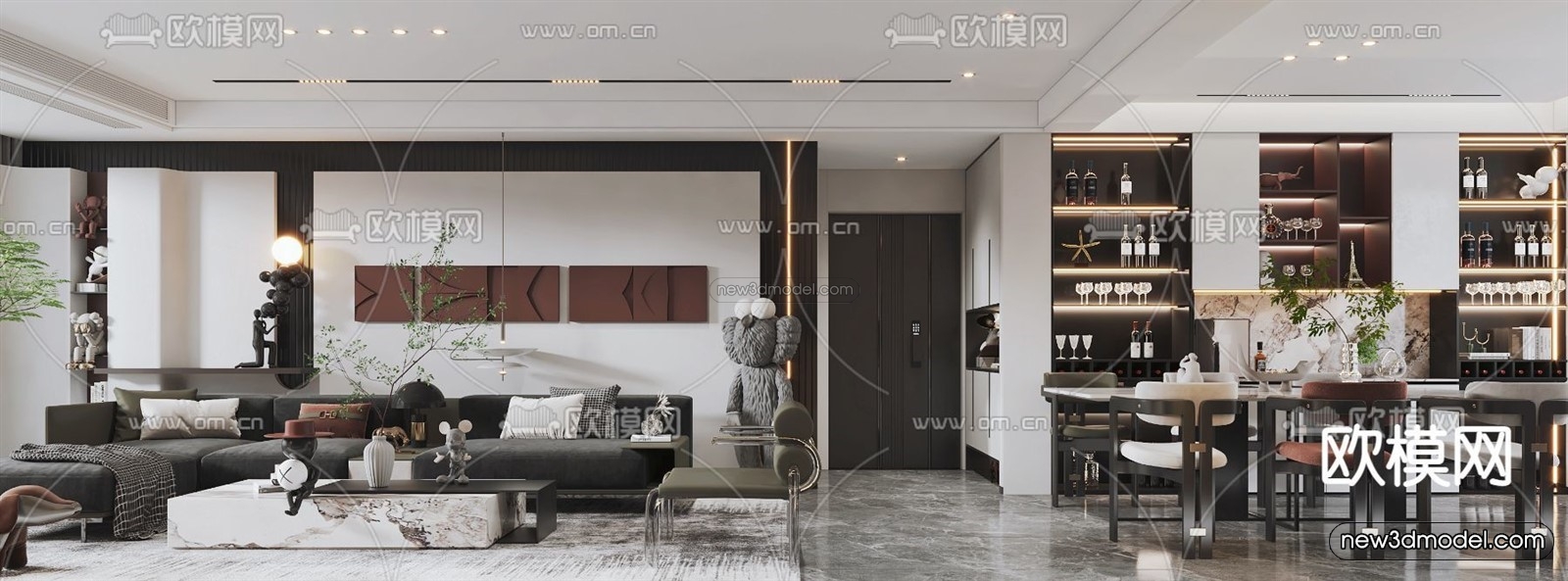 Modern Style Interior 3D Blocks – Living Room 3D Model – 044 – VRAY - thumbnail 2