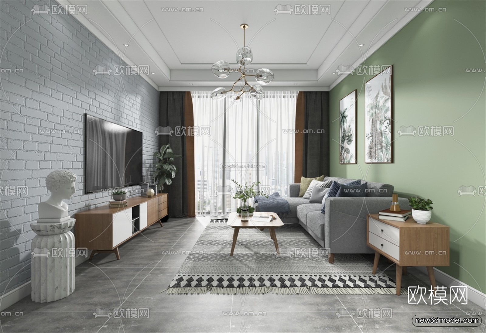 Morandi Style Interior 3D Blocks – Living Room 3D Scene – 020 – VRAY - thumbnail 2