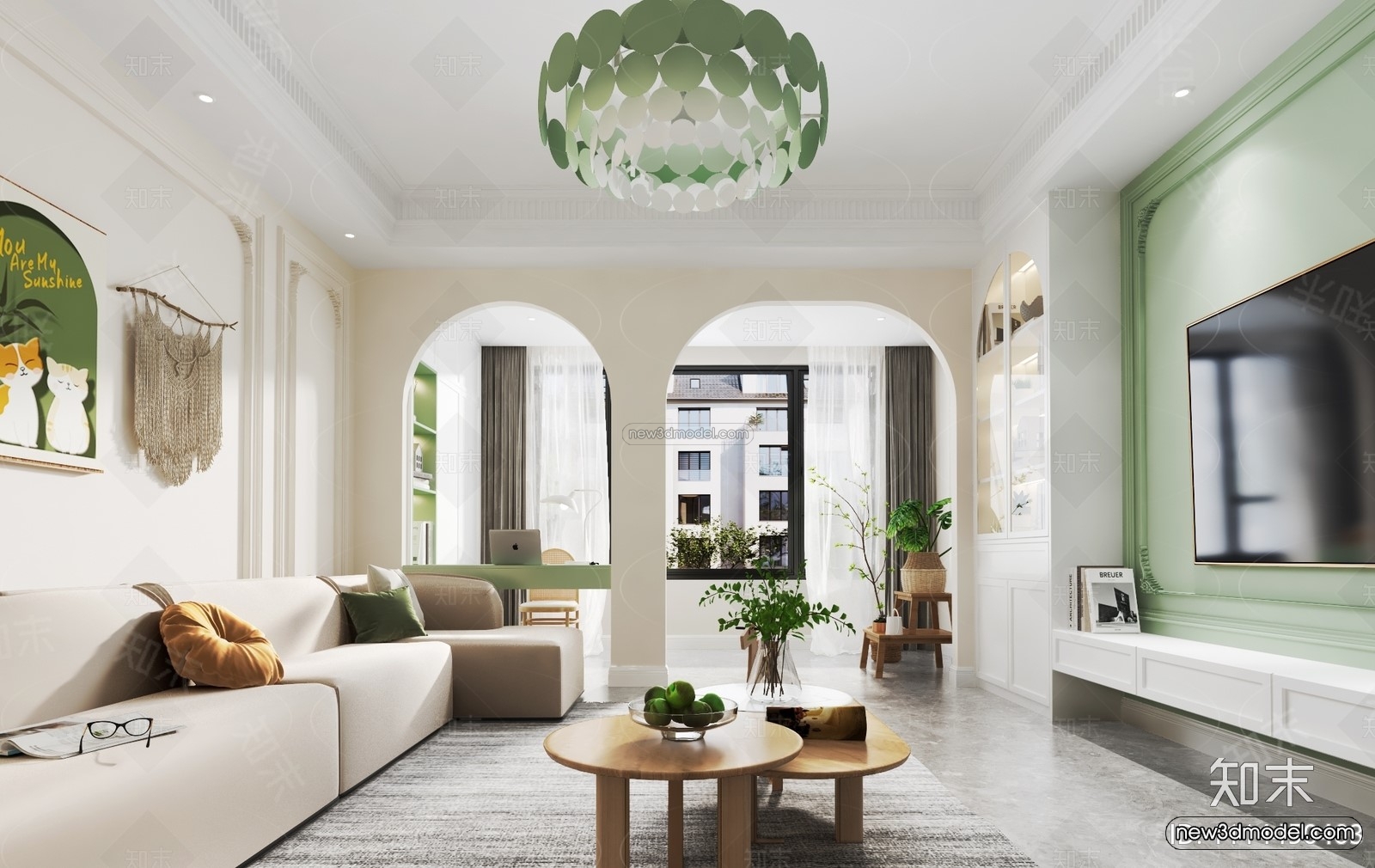 Morandi Style Interior 3D Blocks – Living Room 3D Scene – 023 – VRAY - thumbnail 4