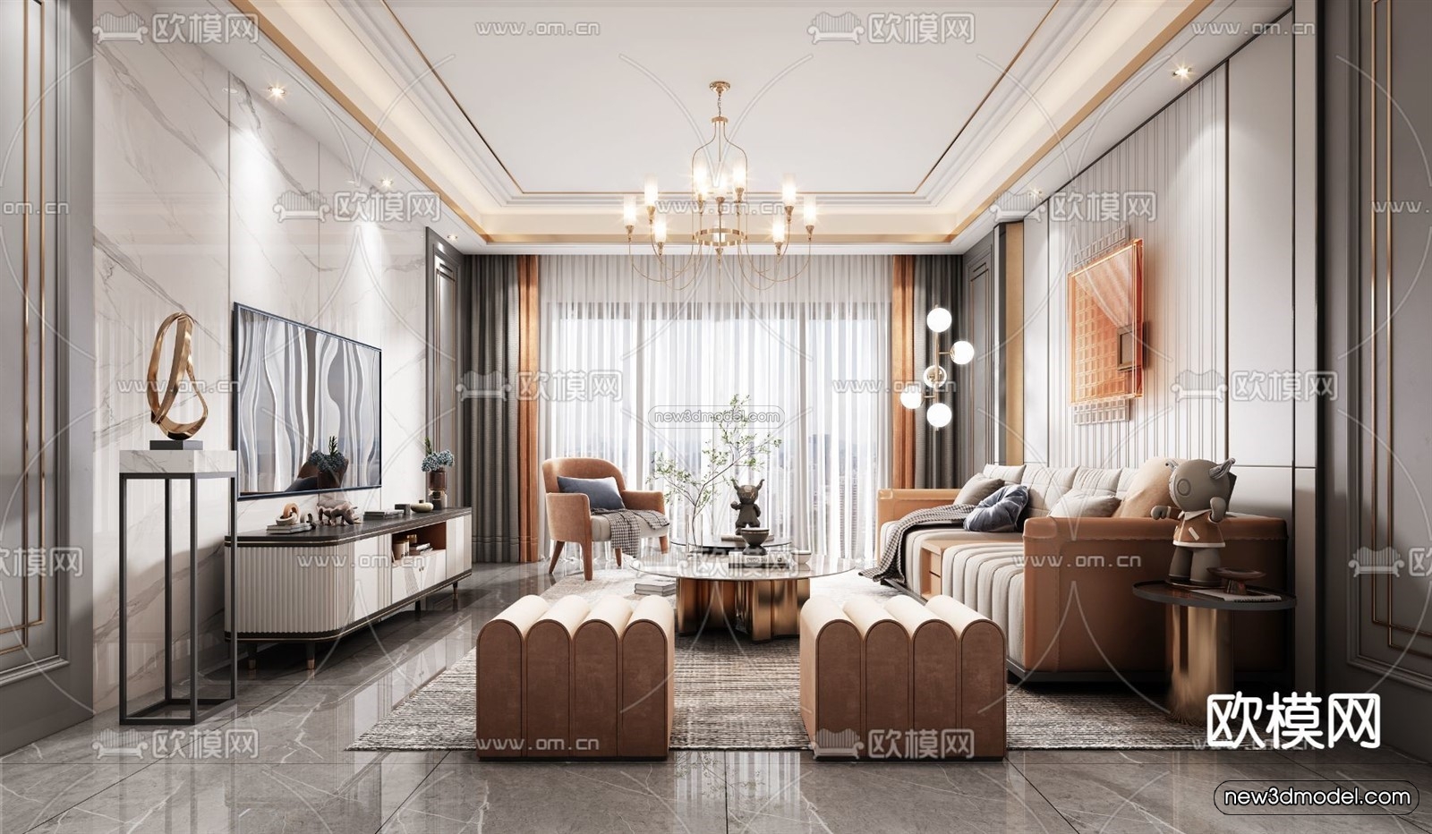 Europe Style Interior 3D Blocks – Living Room 3D Model – 098 – VRAY - thumbnail 2