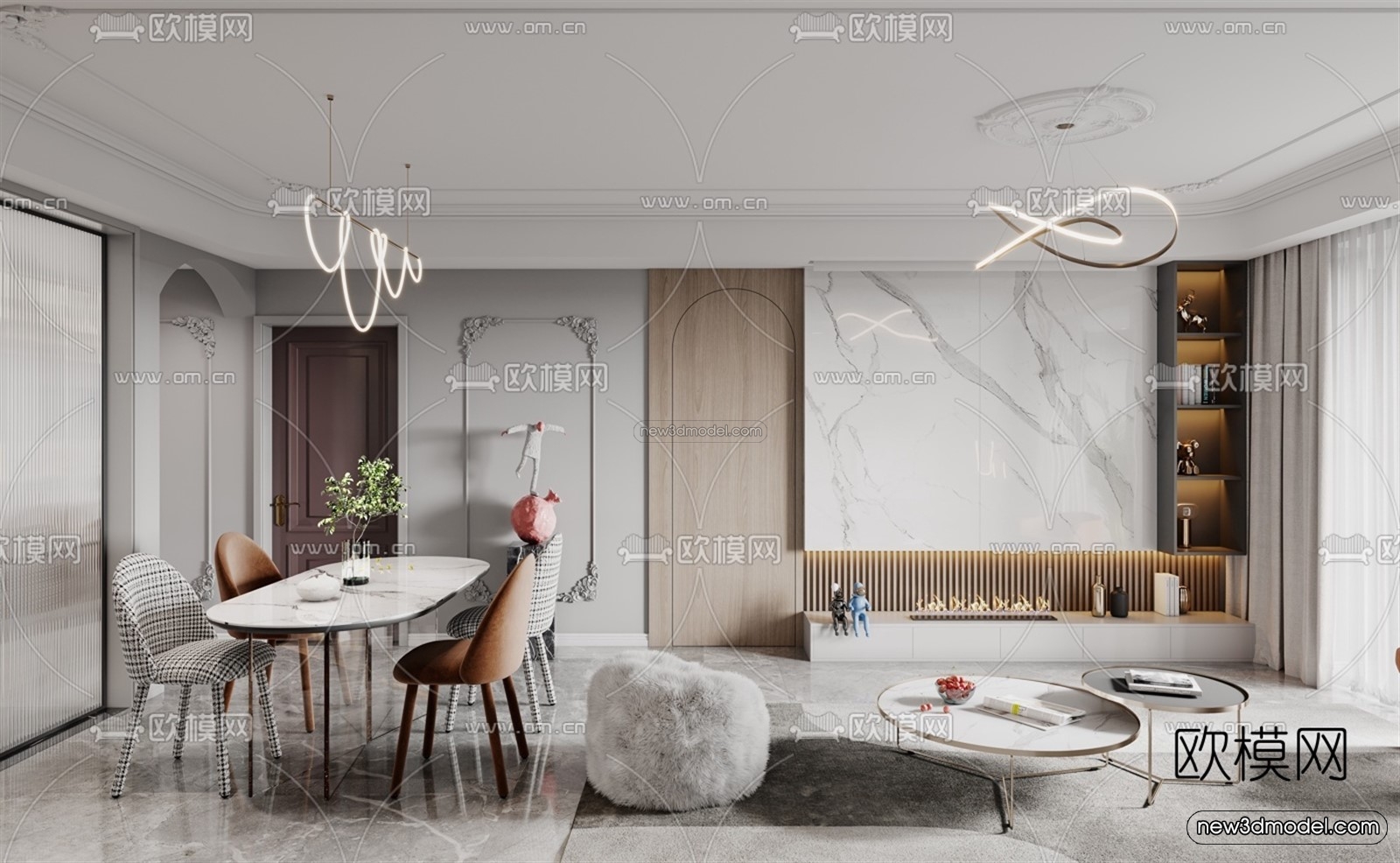 Morandi Style Interior 3D Blocks – Living Room 3D Scene – 025 – VRAY - thumbnail 2