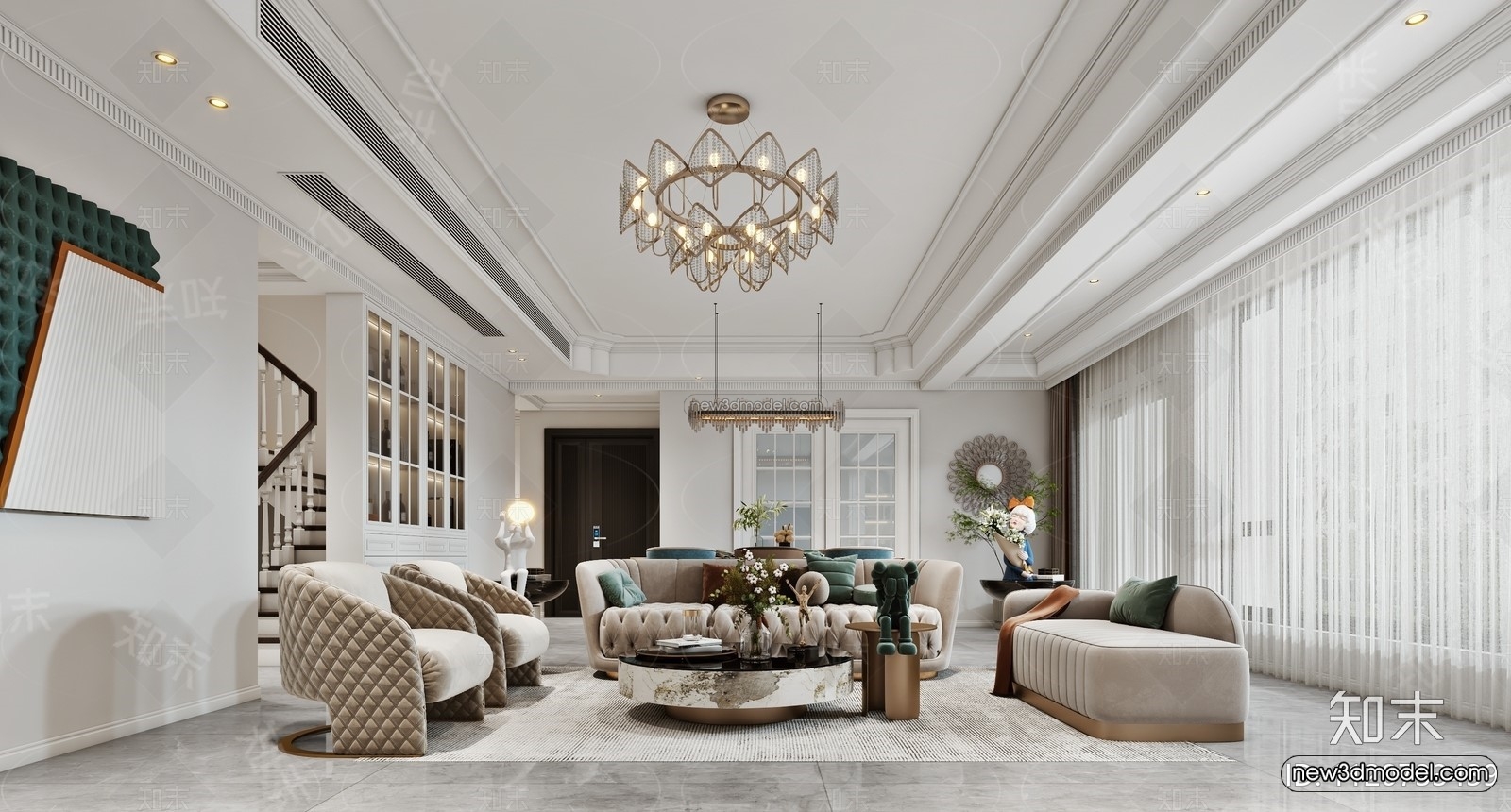 Europe Style Interior 3D Blocks – Living Room 3D Model – 101 – VRAY - thumbnail 2