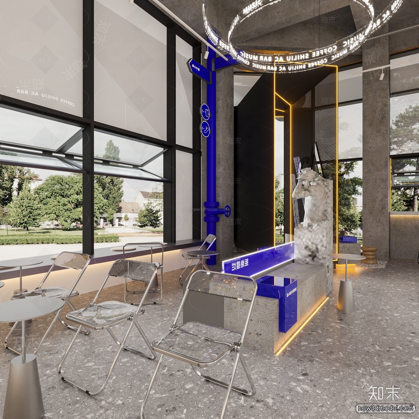 Modern Style Interior 3D Blocks and 3D Models – Coffee Shop 3D Scene – 813 – CORONA - thumbnail 4