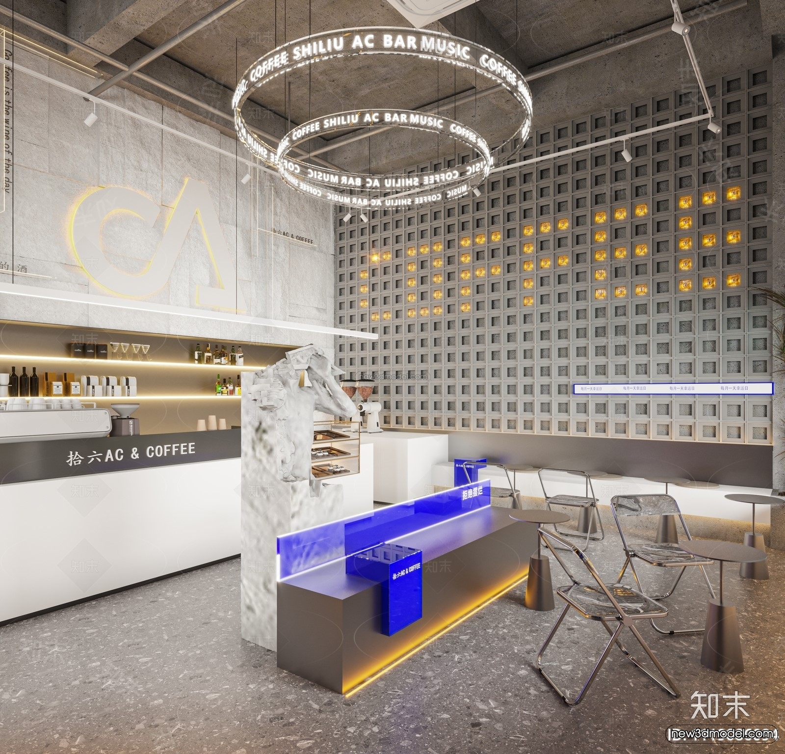Modern Style Interior 3D Blocks and 3D Models – Coffee Shop 3D Scene – 813 – CORONA - thumbnail 3