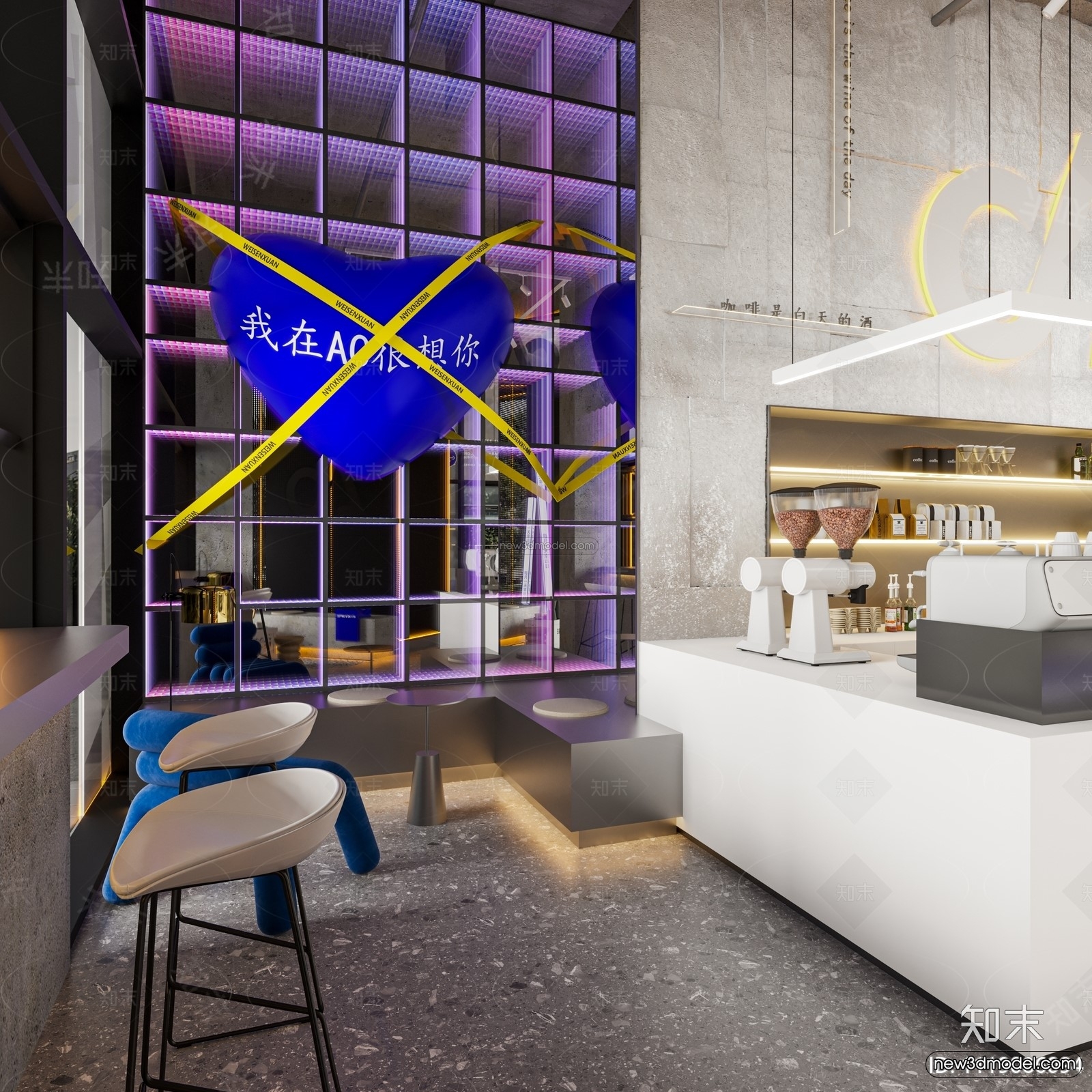 Modern Style Interior 3D Blocks and 3D Models – Coffee Shop 3D Scene – 813 – CORONA - thumbnail 2
