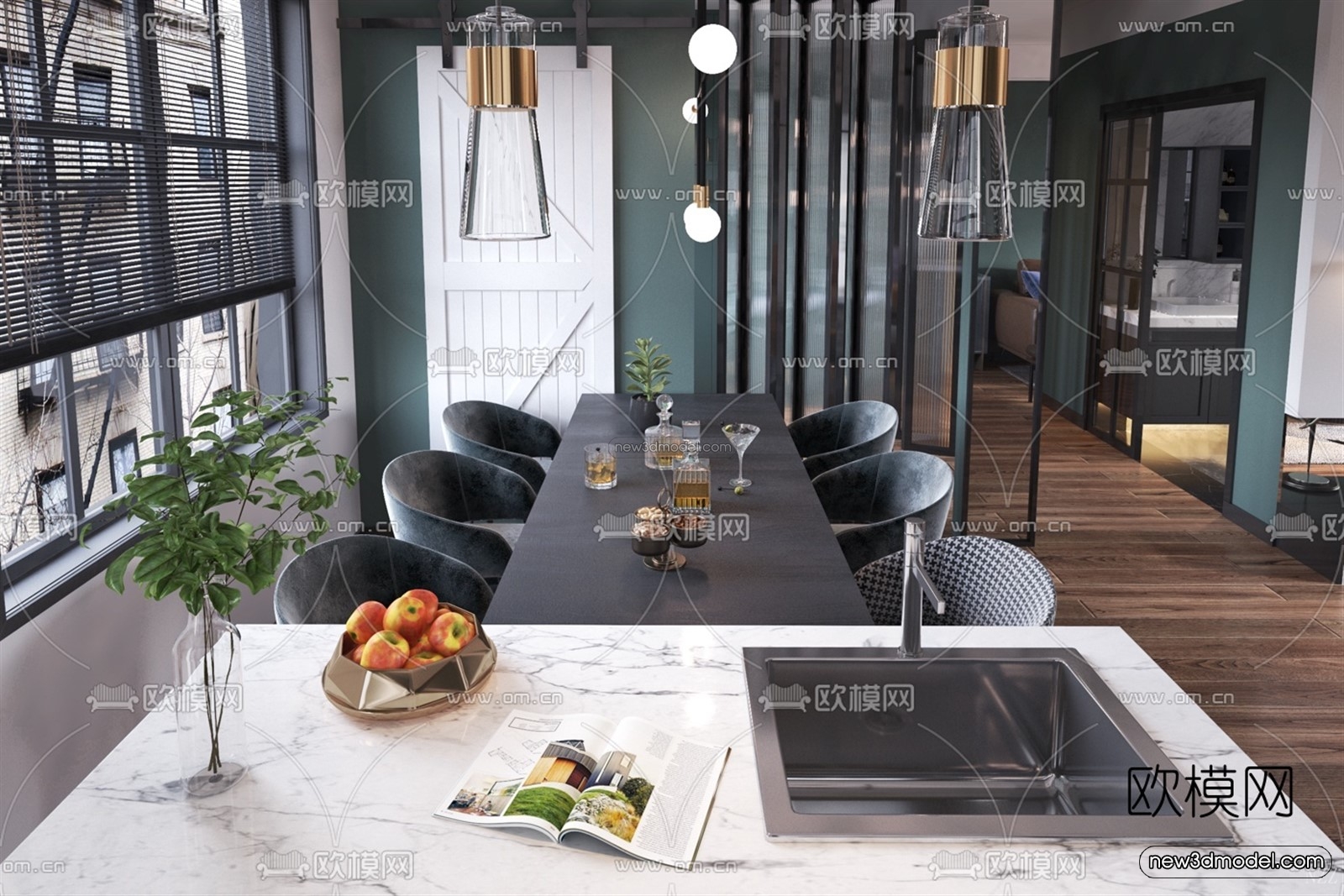 Morandi Style Interior 3D Blocks – Living Room 3D Scene – 031 – VRAY - thumbnail 2