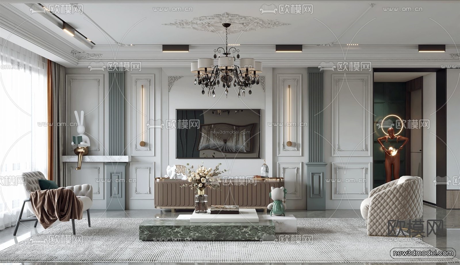 Europe Style Interior 3D Blocks – Living Room 3D Model – 103 – VRAY - thumbnail 2
