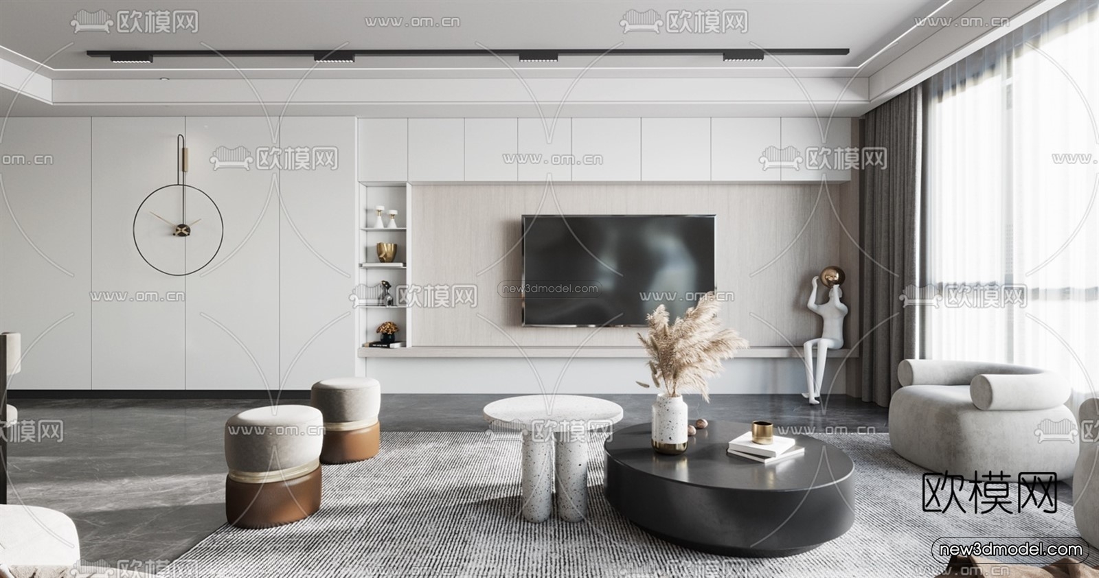 Modern Style Interior 3D Blocks – Living Room 3D Model – 057 – VRAY - thumbnail 3