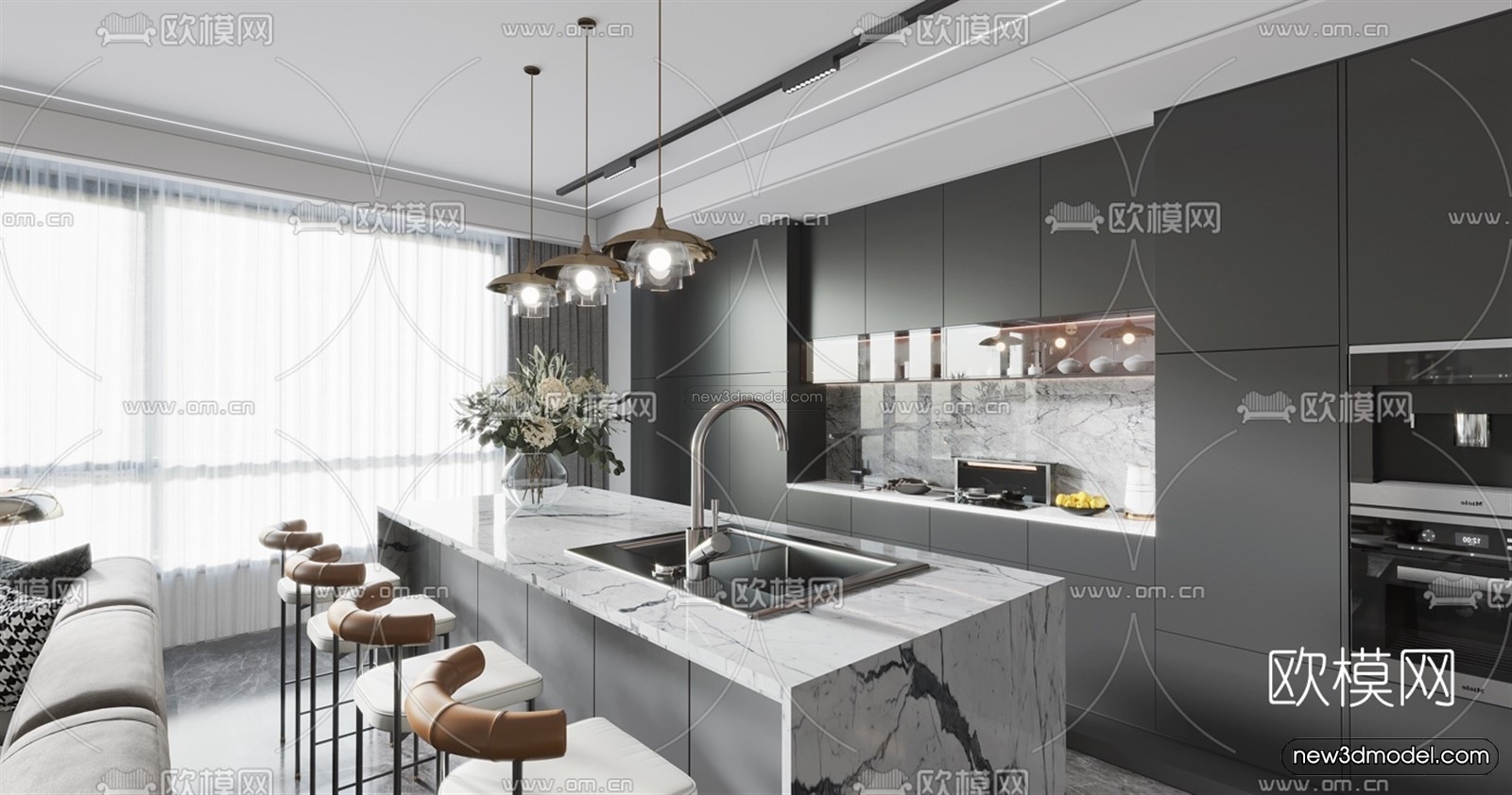 Modern Style Interior 3D Blocks – Living Room 3D Model – 057 – VRAY - thumbnail 2