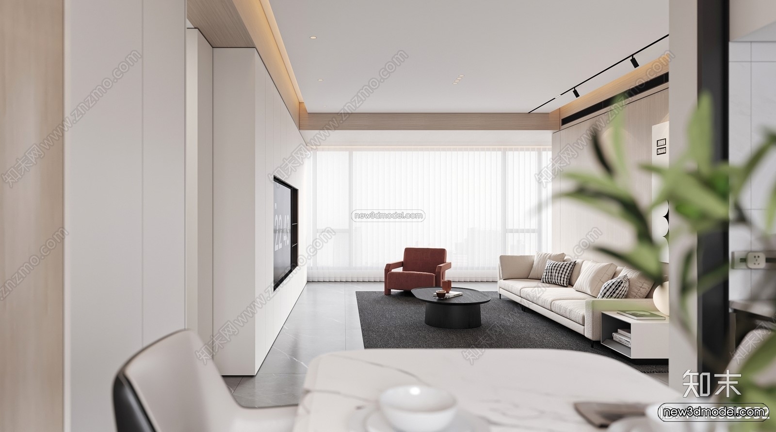 Minimalist Style Interior 3D Blocks – Living Room 3D Model – 107 – VRAY - thumbnail 3