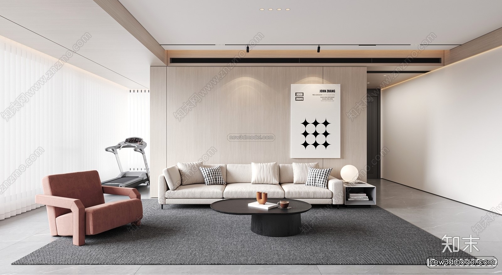 Minimalist Style Interior 3D Blocks – Living Room 3D Model – 107 – VRAY - thumbnail 2