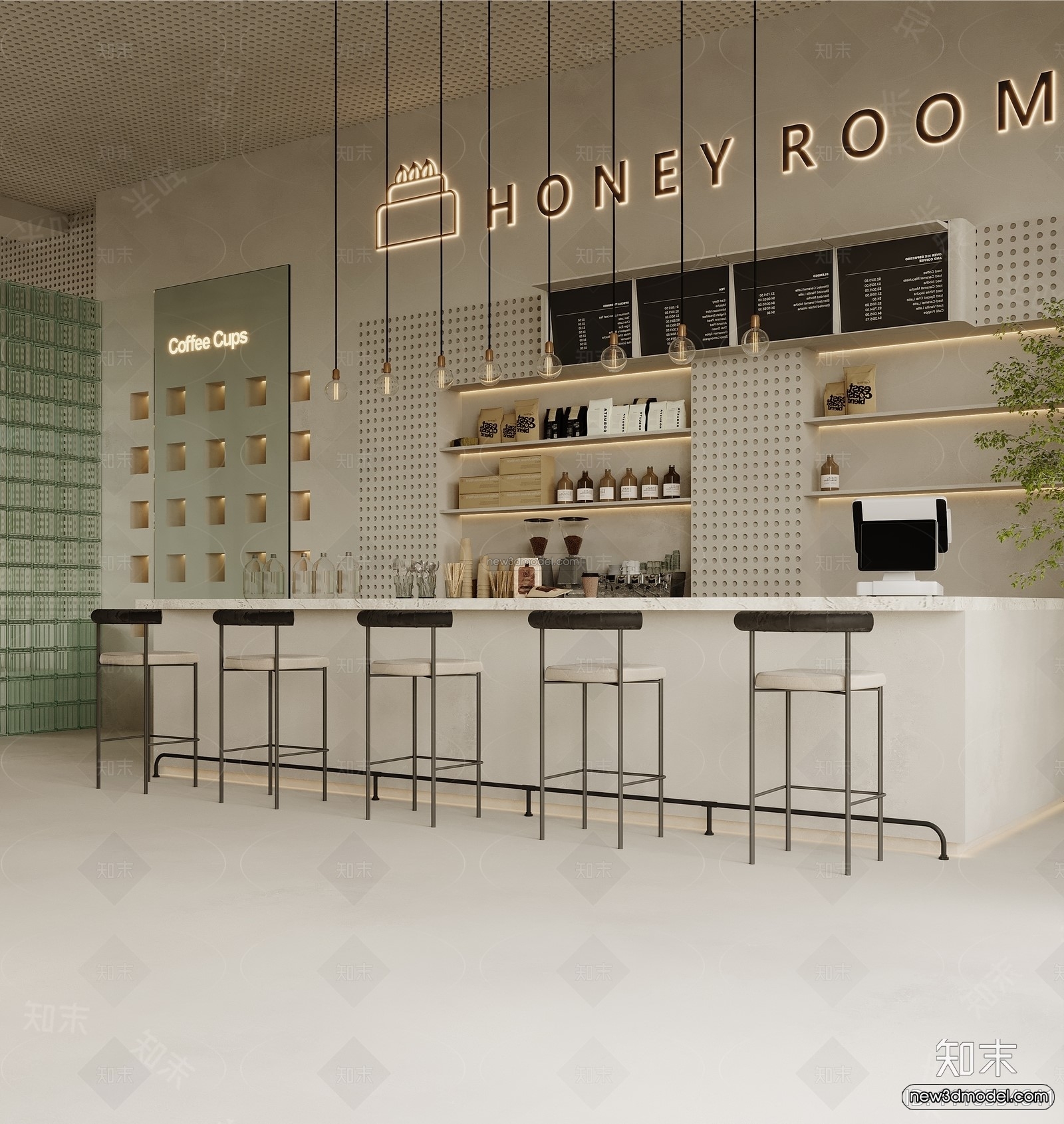 Modern Style Interior 3D Blocks and 3D Models – Coffee Shop 3D Scene – 824 – CORONA - thumbnail 3
