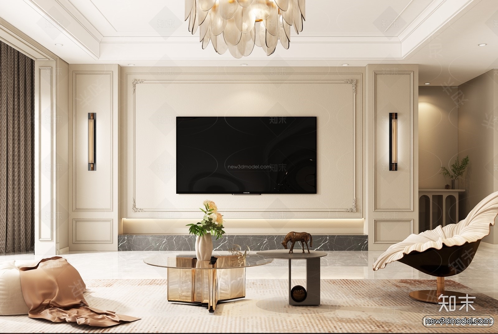 Europe Style Interior 3D Blocks – Living Room 3D Model – 106 – VRAY - thumbnail 2