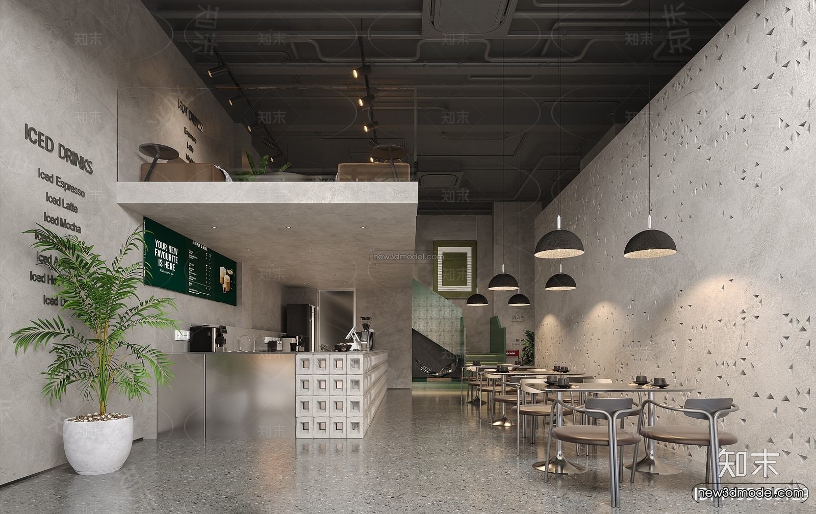 Modern Style Interior 3D Blocks and 3D Models – Coffee Shop 3D Scene – 827 – CORONA - thumbnail 2