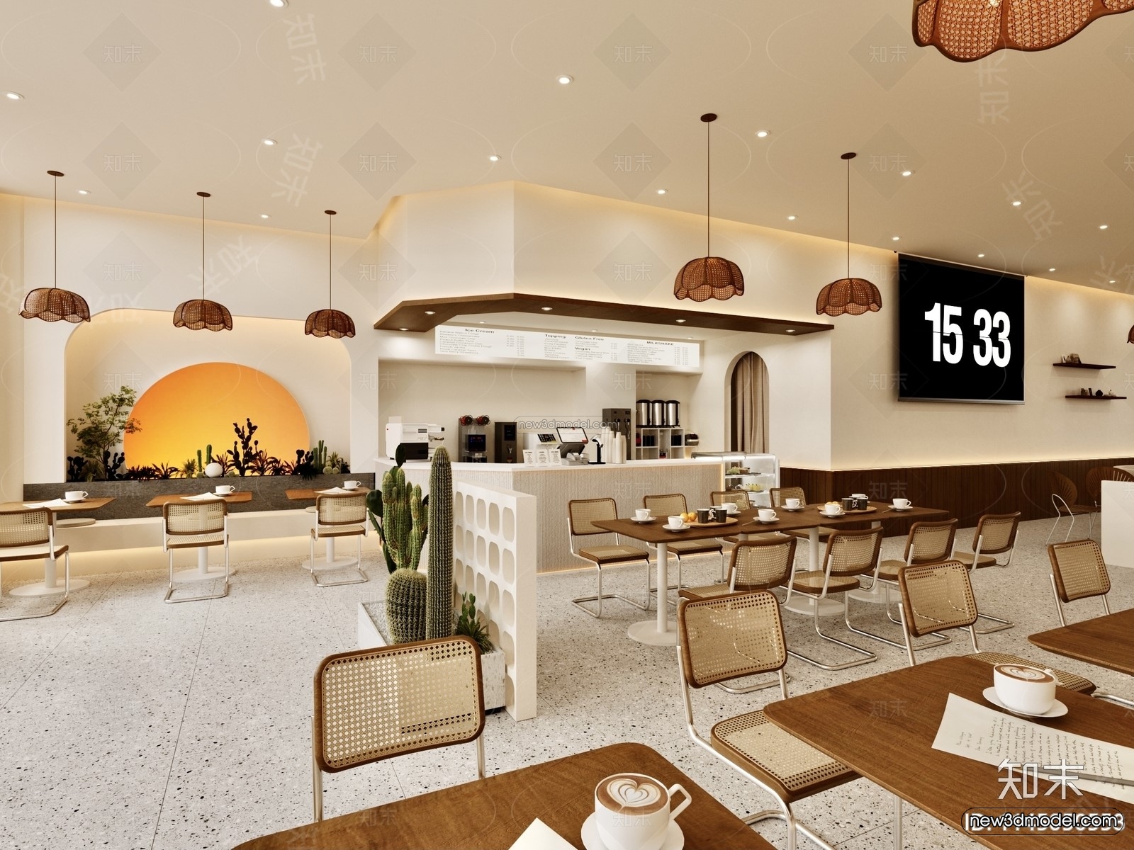 Modern Style Interior 3D Blocks and 3D Models – Coffee Shop 3D Scene – 832 – CORONA - thumbnail 4