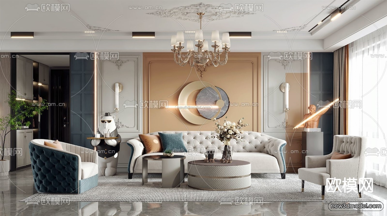 Europe Style Interior 3D Blocks – Living Room 3D Model – 111 – VRAY - thumbnail 2