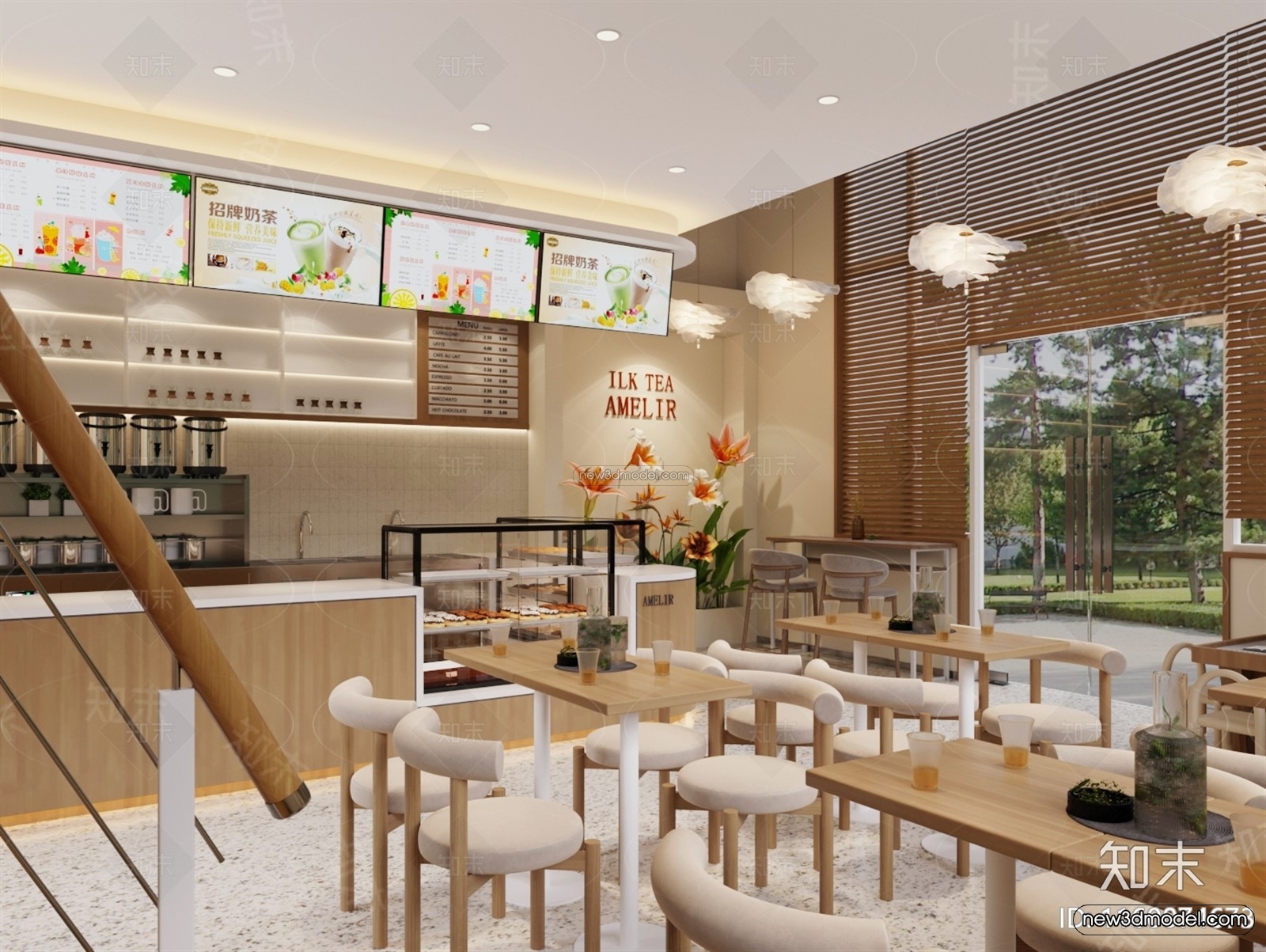 Modern Style Interior 3D Blocks and 3D Models – Coffee Shop 3D Scene – 833 – CORONA - thumbnail 2