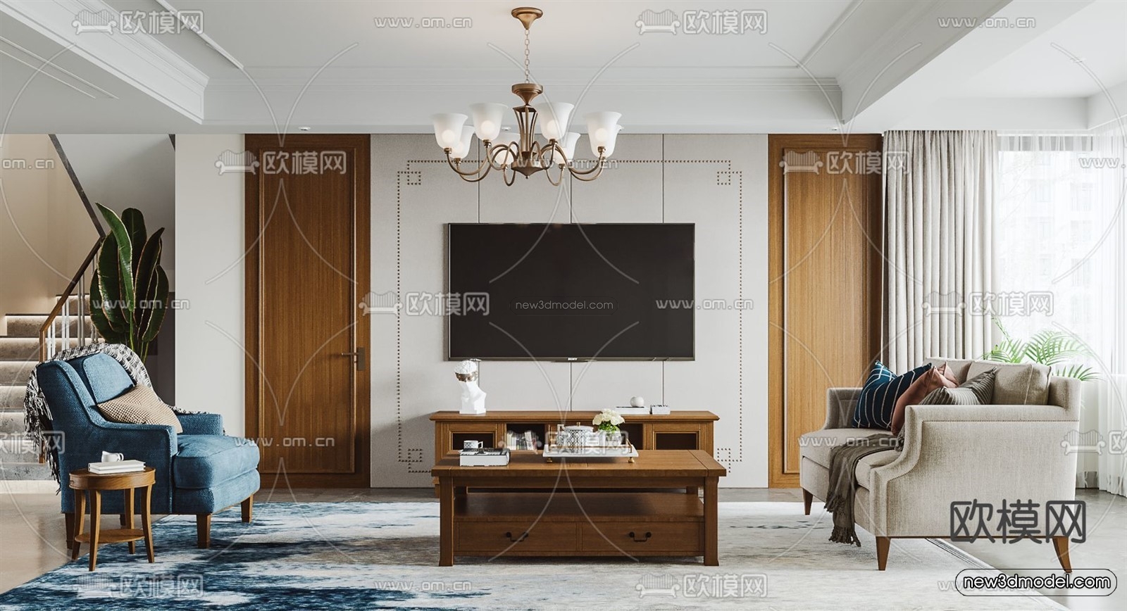 Europe Style Interior 3D Blocks – Living Room 3D Model – 113 – VRAY - thumbnail 2