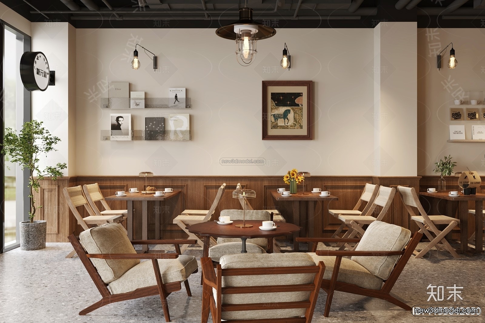 Modern Style Interior 3D Blocks and 3D Models – Coffee Shop 3D Scene – 835 – CORONA - thumbnail 2