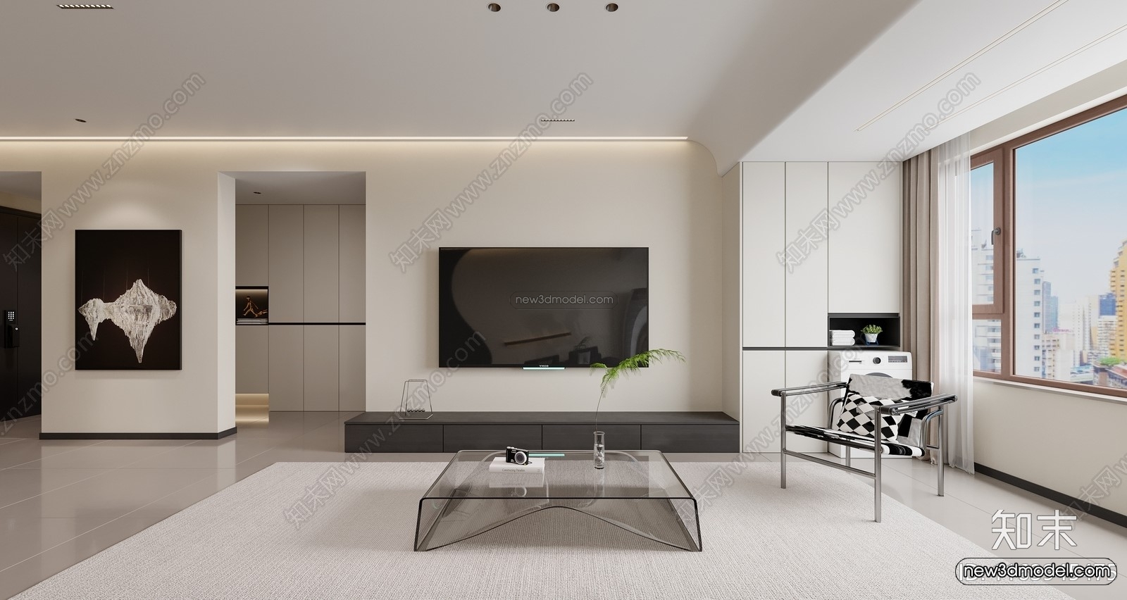 Minimalist Style Interior 3D Blocks – Living Room 3D Model – 159 – CORONA - thumbnail 4