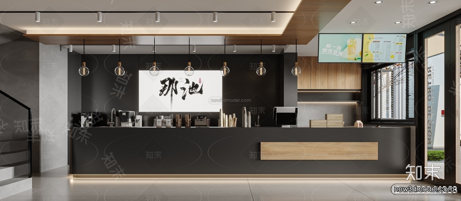 Modern Style Interior 3D Blocks and 3D Models – Coffee Shop 3D Scene – 843 – CORONA - thumbnail 4
