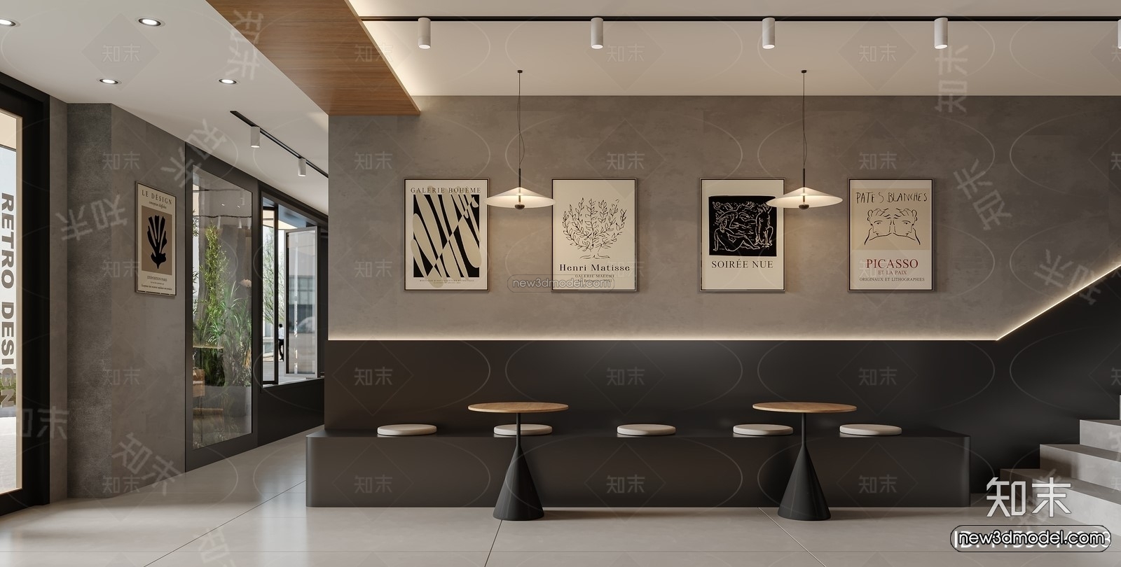 Modern Style Interior 3D Blocks and 3D Models – Coffee Shop 3D Scene – 843 – CORONA - thumbnail 3