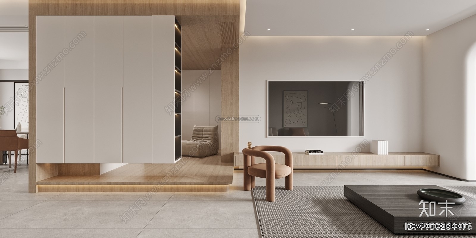 Minimalist Style Interior 3D Blocks – Living Room 3D Model – 043 – CORONA - thumbnail 2
