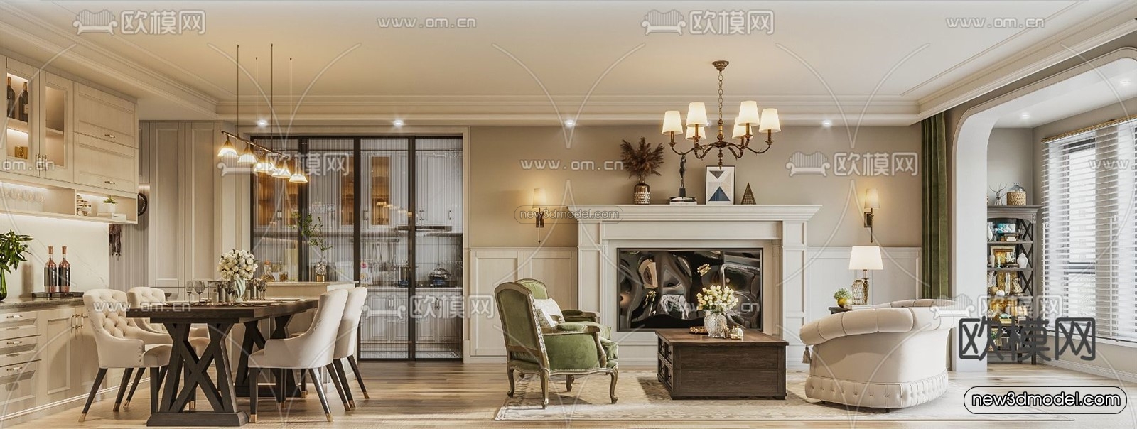 Europe Style Interior 3D Blocks – Living Room 3D Model – 116 – VRAY - thumbnail 2