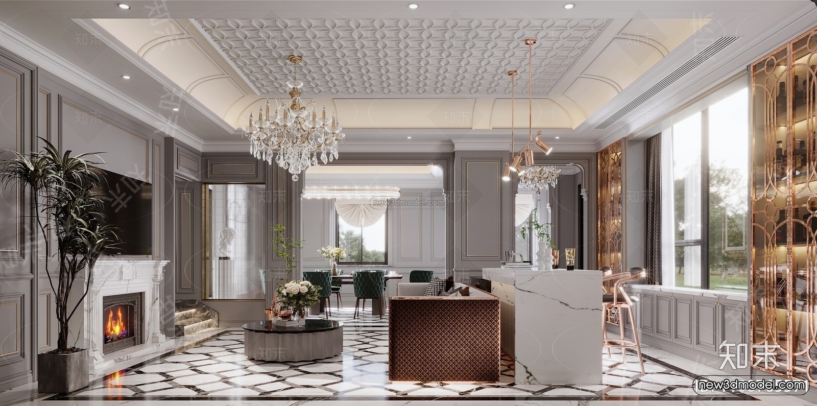 Europe Style Interior 3D Blocks – Living Room 3D Model – 118 – VRAY - thumbnail 3