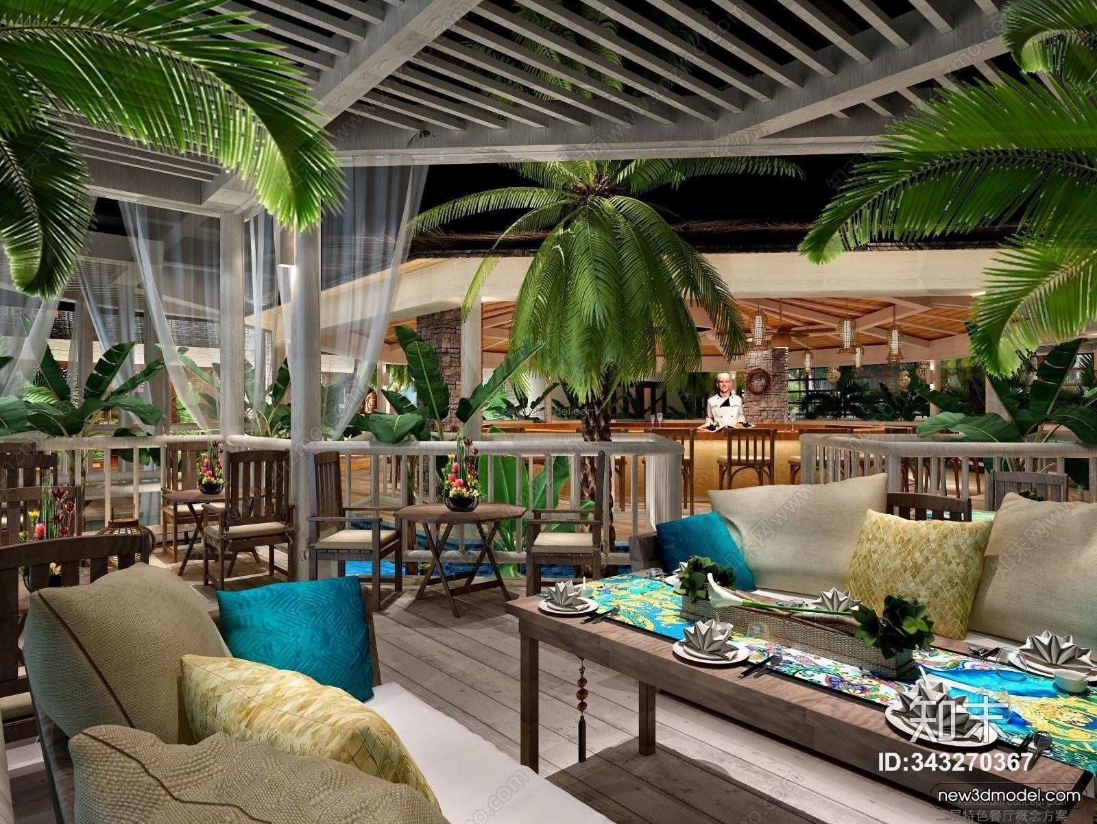 Southeast Asia Restaurant 3D Scenes – 3D Blocks – 070 – VRAY - thumbnail 2