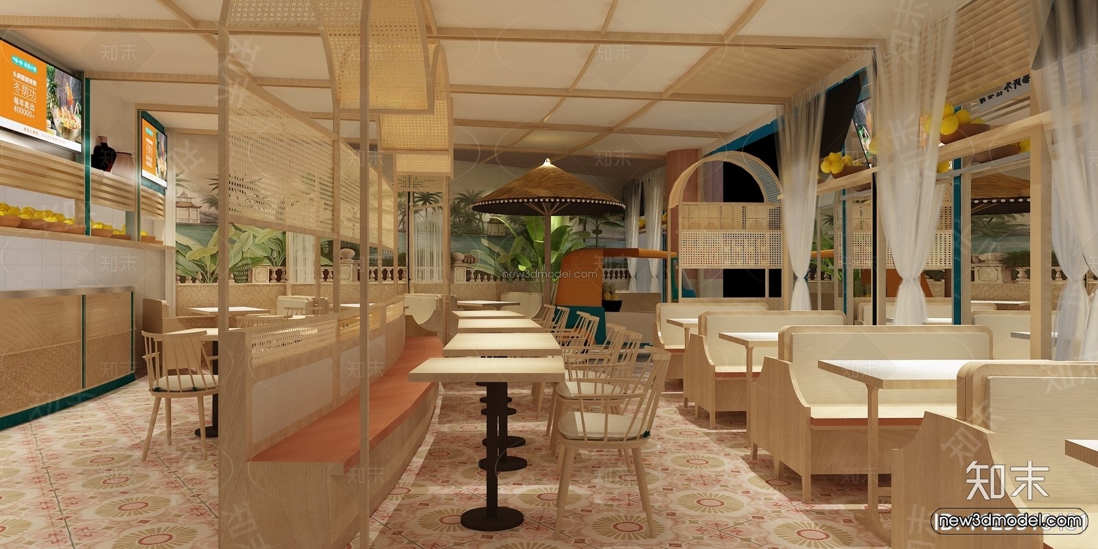 Southeast Asia Restaurant 3D Scenes – 3D Blocks – 074 – VRAY - thumbnail 2