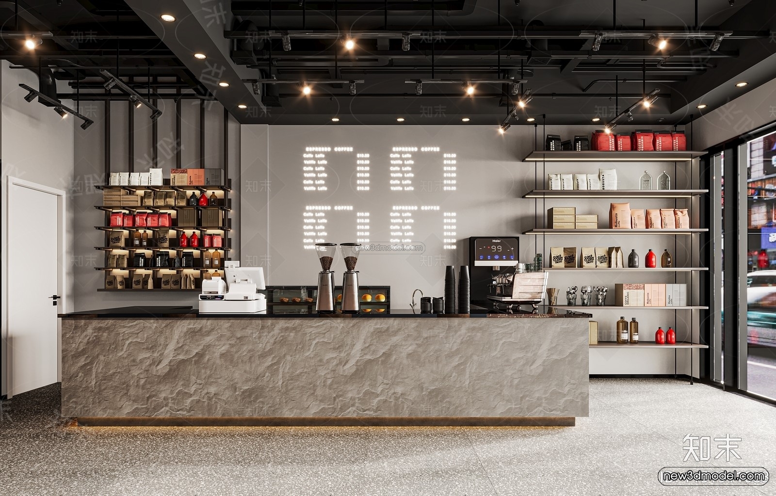 Modern Style Interior 3D Blocks and 3D Models – Coffee Shop 3D Scene – 858 – CORONA - thumbnail 4
