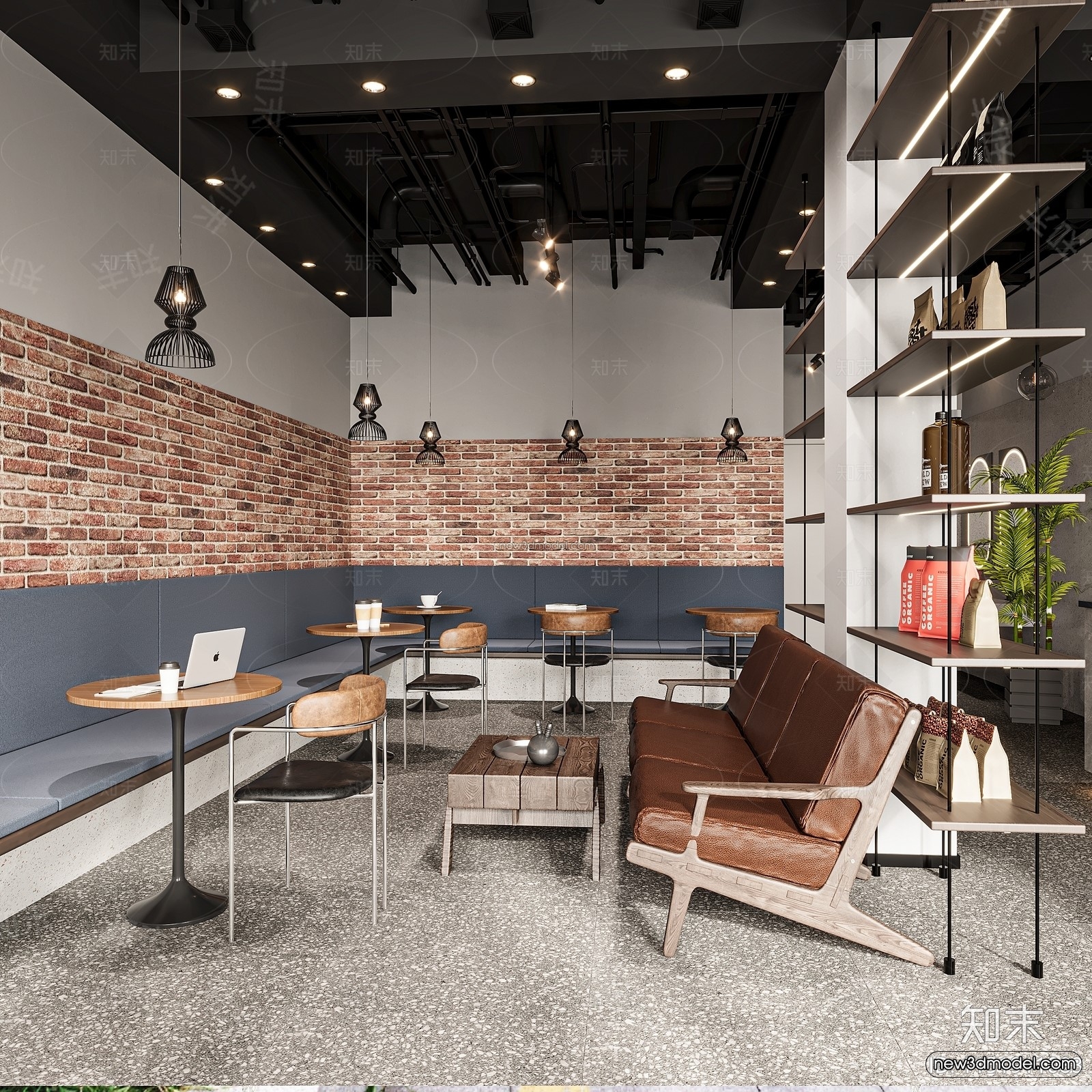Modern Style Interior 3D Blocks and 3D Models – Coffee Shop 3D Scene – 858 – CORONA - thumbnail 3
