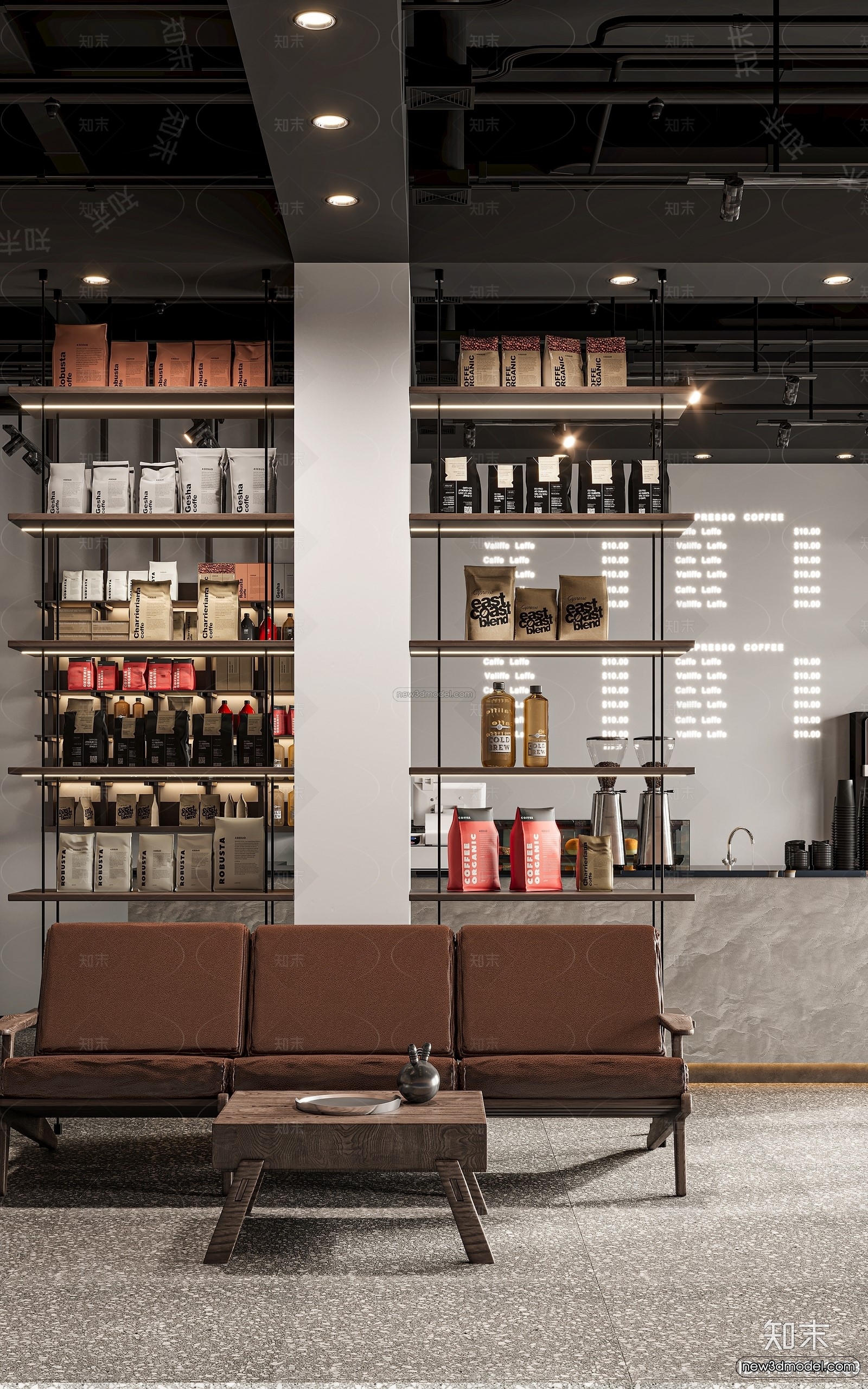 Modern Style Interior 3D Blocks and 3D Models – Coffee Shop 3D Scene – 858 – CORONA - thumbnail 2