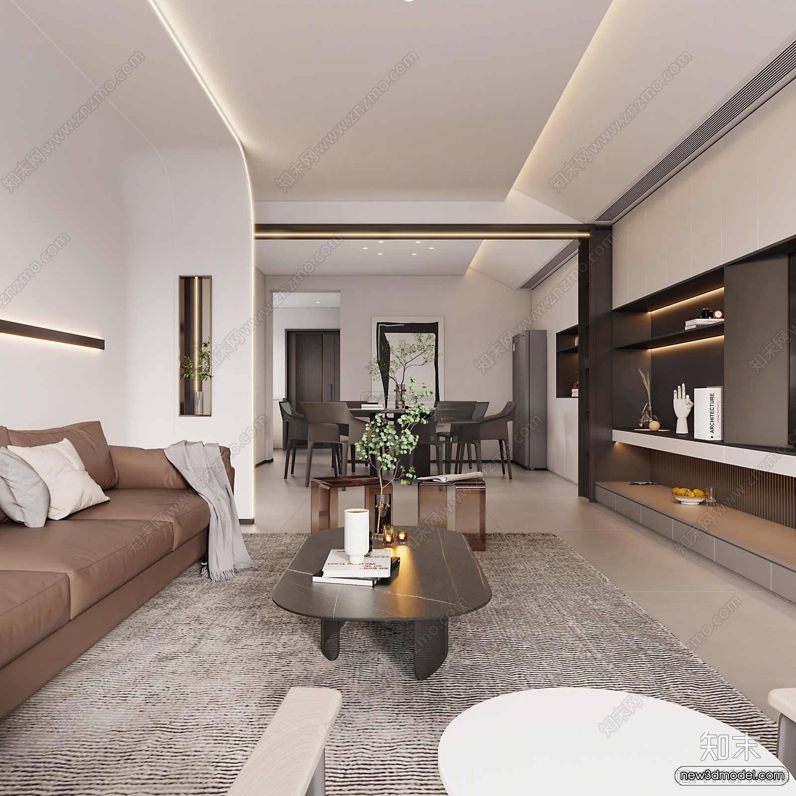 Minimalist Style Interior 3D Blocks – Living Room 3D Model – 075 – VRAY - thumbnail 4
