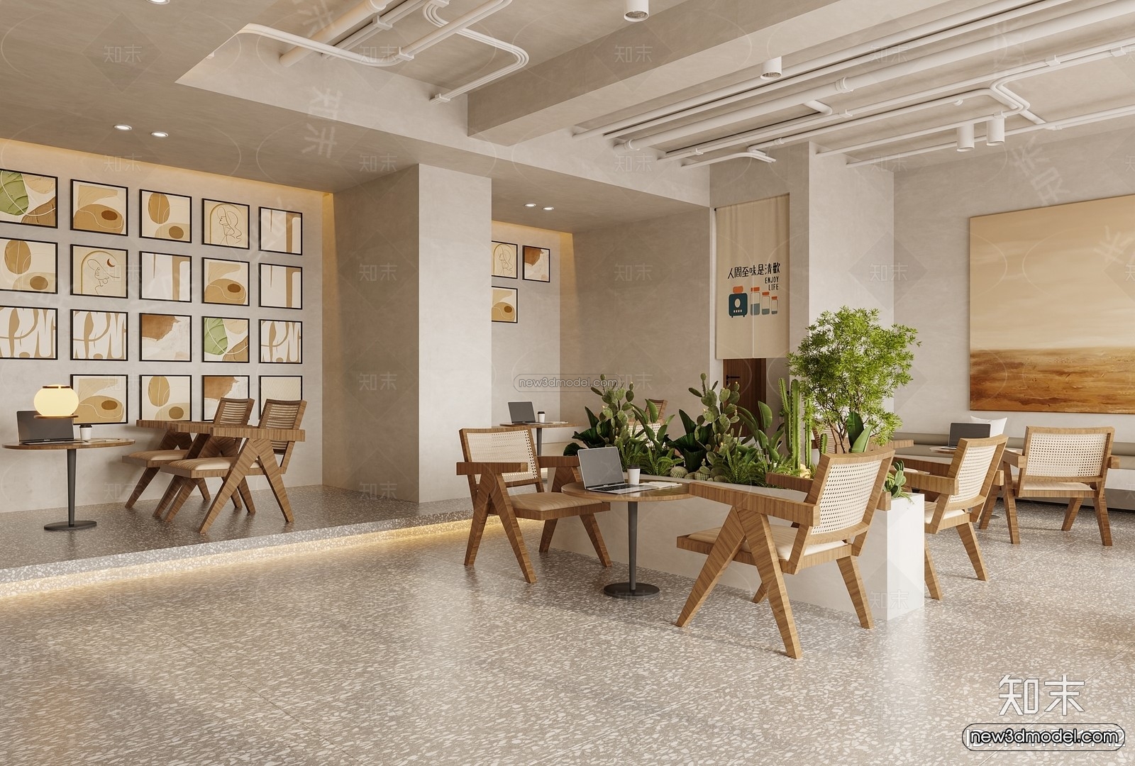 Modern Style Interior 3D Blocks and 3D Models – Coffee Shop 3D Scene – 859 – CORONA - thumbnail 2