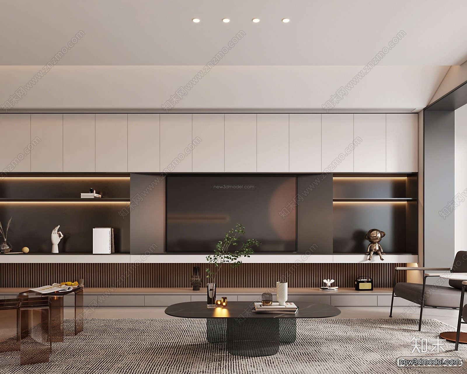 Minimalist Style Interior 3D Blocks – Living Room 3D Model – 075 – VRAY - thumbnail 2