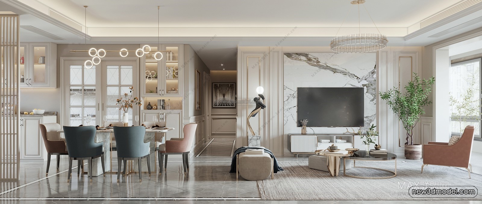 Europe Style Interior 3D Blocks – Living Room 3D Model – 123 – VRAY - thumbnail 2