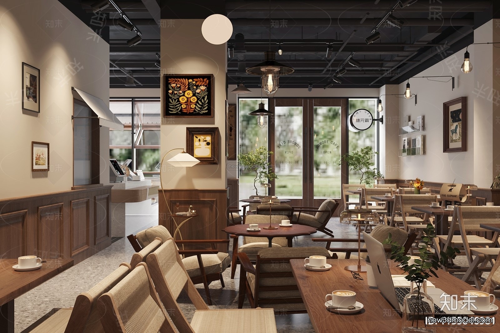 Modern Style Interior 3D Blocks and 3D Models – Coffee Shop 3D Scene – 863 – CORONA - thumbnail 2