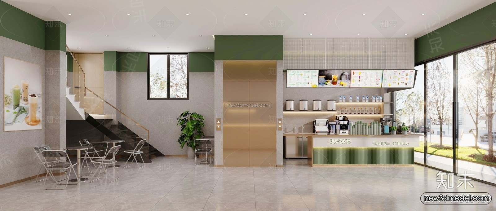 Modern Style Interior 3D Blocks and 3D Models – Coffee Shop 3D Scene – 867 – CORONA - thumbnail 2