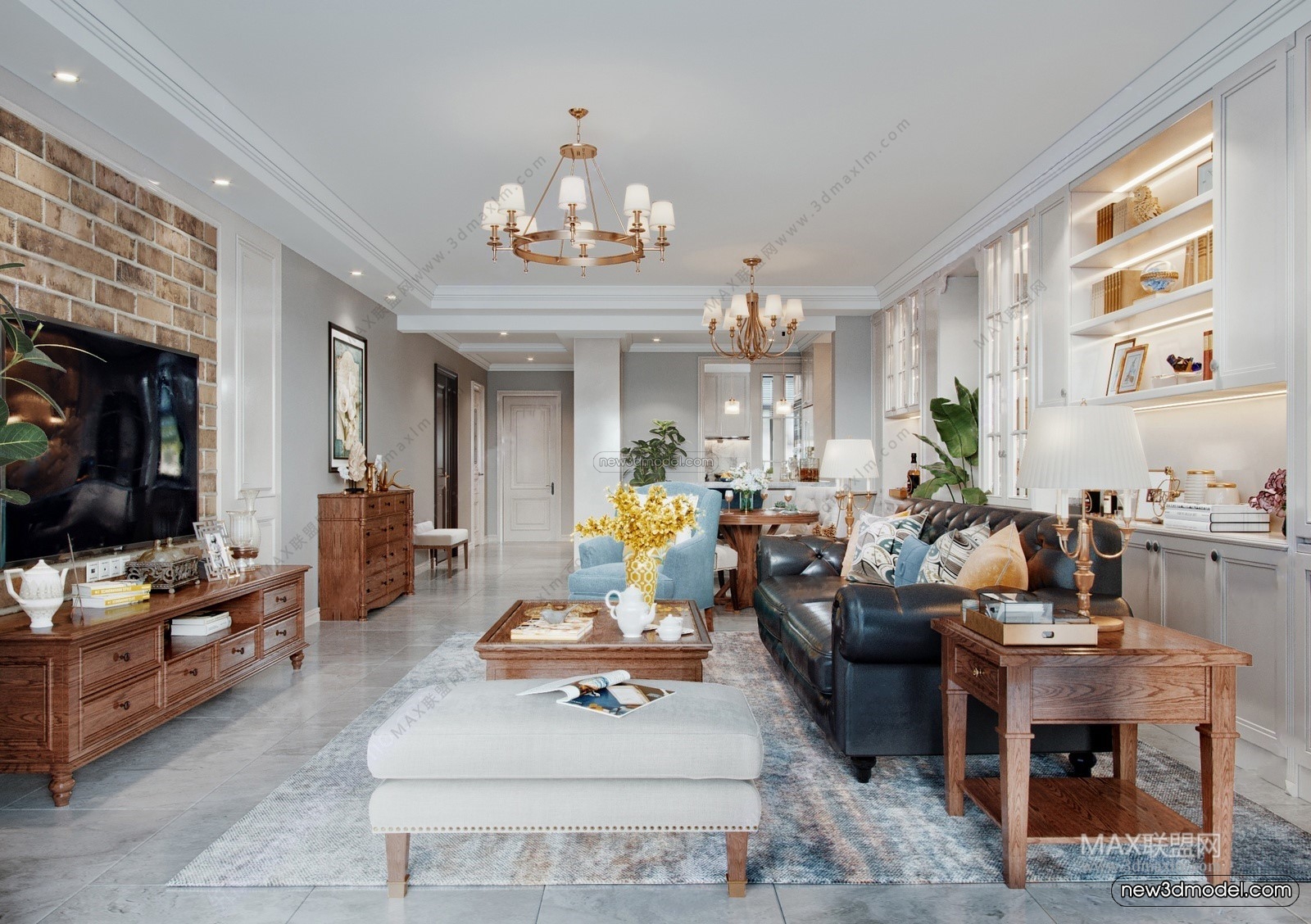 Europe Style Interior 3D Blocks – Living Room 3D Model – 124 – VRAY - thumbnail 2