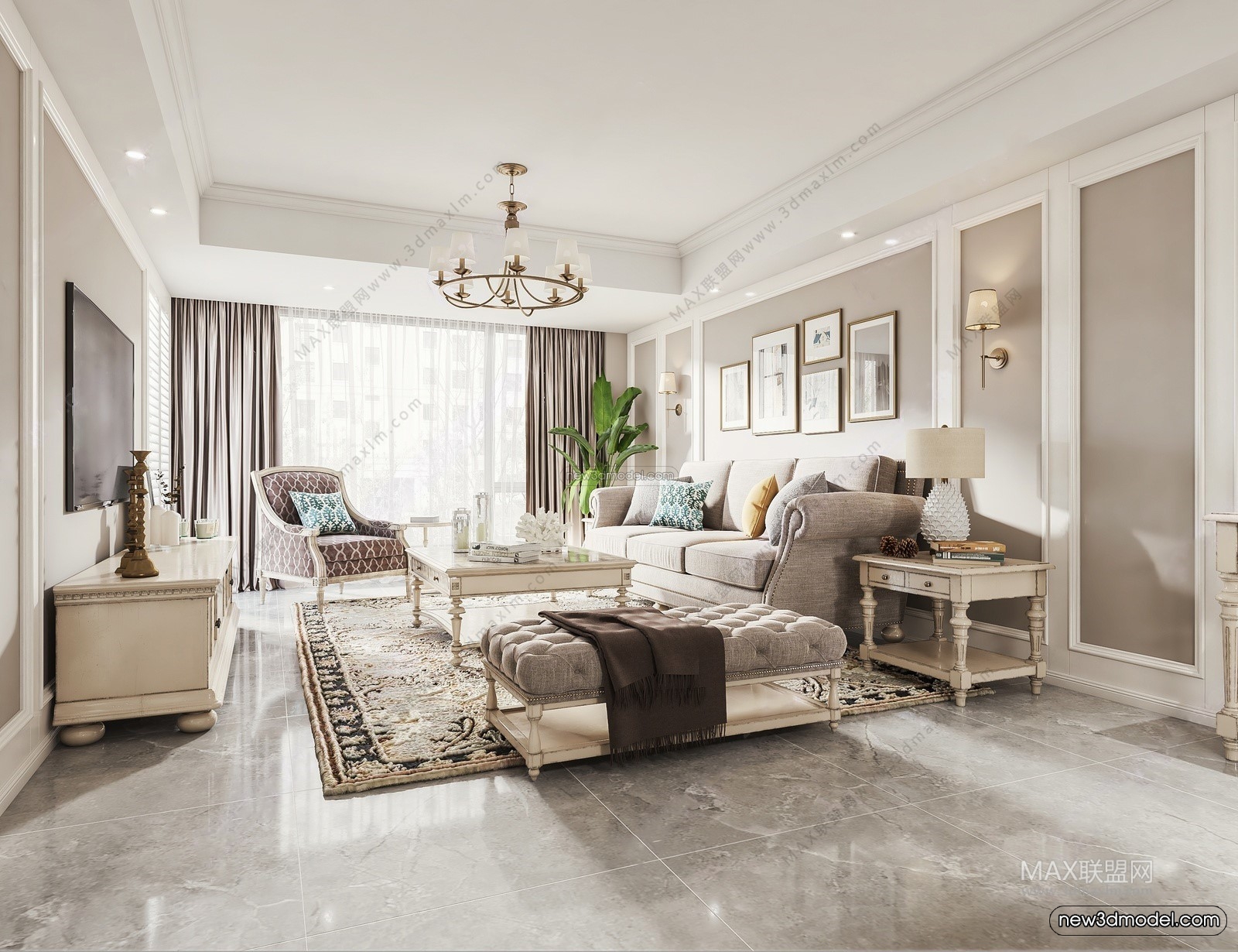 Europe Style Interior 3D Blocks – Living Room 3D Model – 125 – VRAY - thumbnail 2